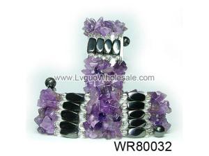 36inch Amethyst  Chip Stone Magnetic Wrap Bracelet Necklace All in One Set